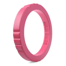 Elegant stackable silicone ring women pink strawberry comfortable and breathable wearing alone or mix and match.