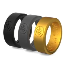 Solid silicone ring men gentleman set of 3 silicone rings for men black, dark grey, gold classic occasion.